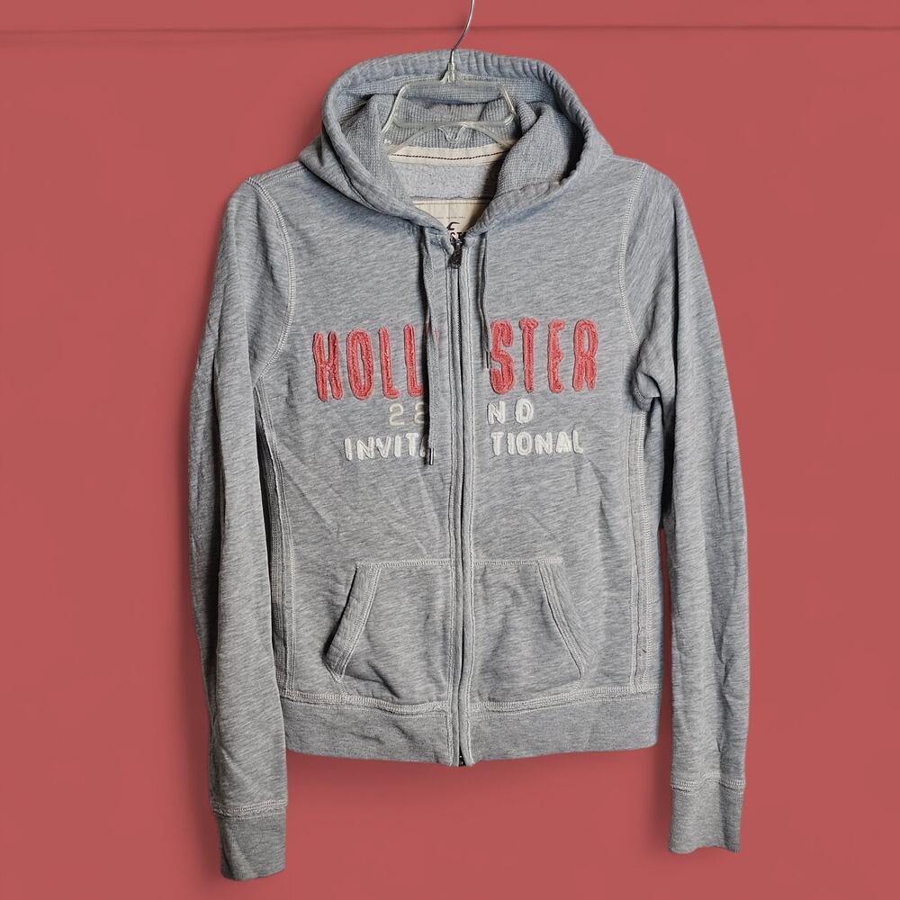 Hollister Zip Up Hoodie Womens Juniors Large Gray Y2K 2000s Preppy - Picture 3 of 5